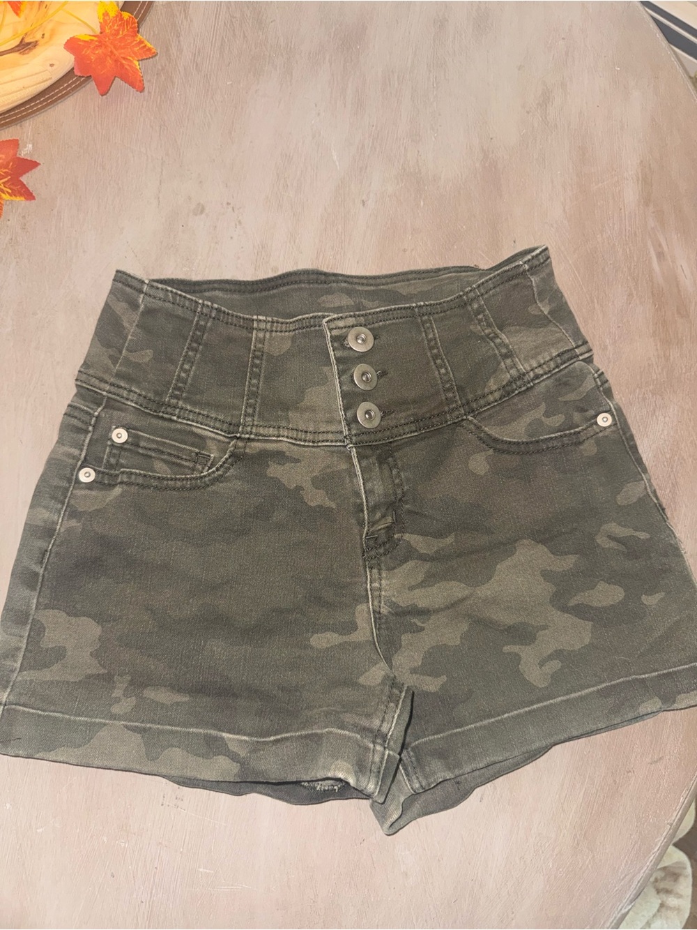 No Boundaries High Waist Green Camo Shorts
